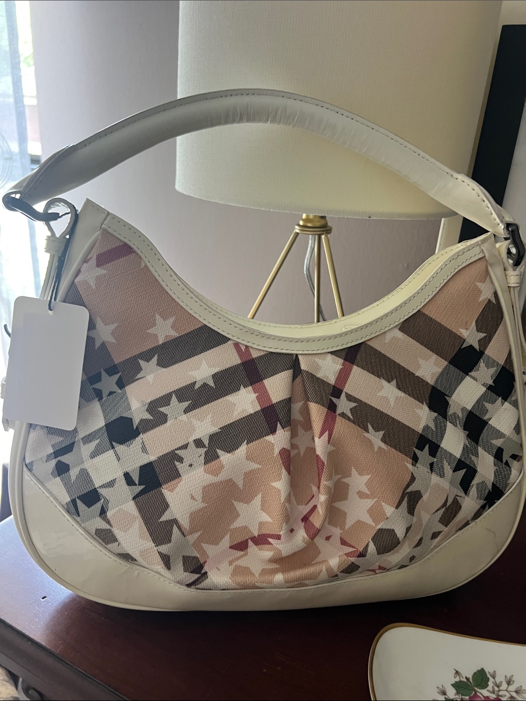 Burberry White Plaid And Star-Print Hernville Shoulder Bag